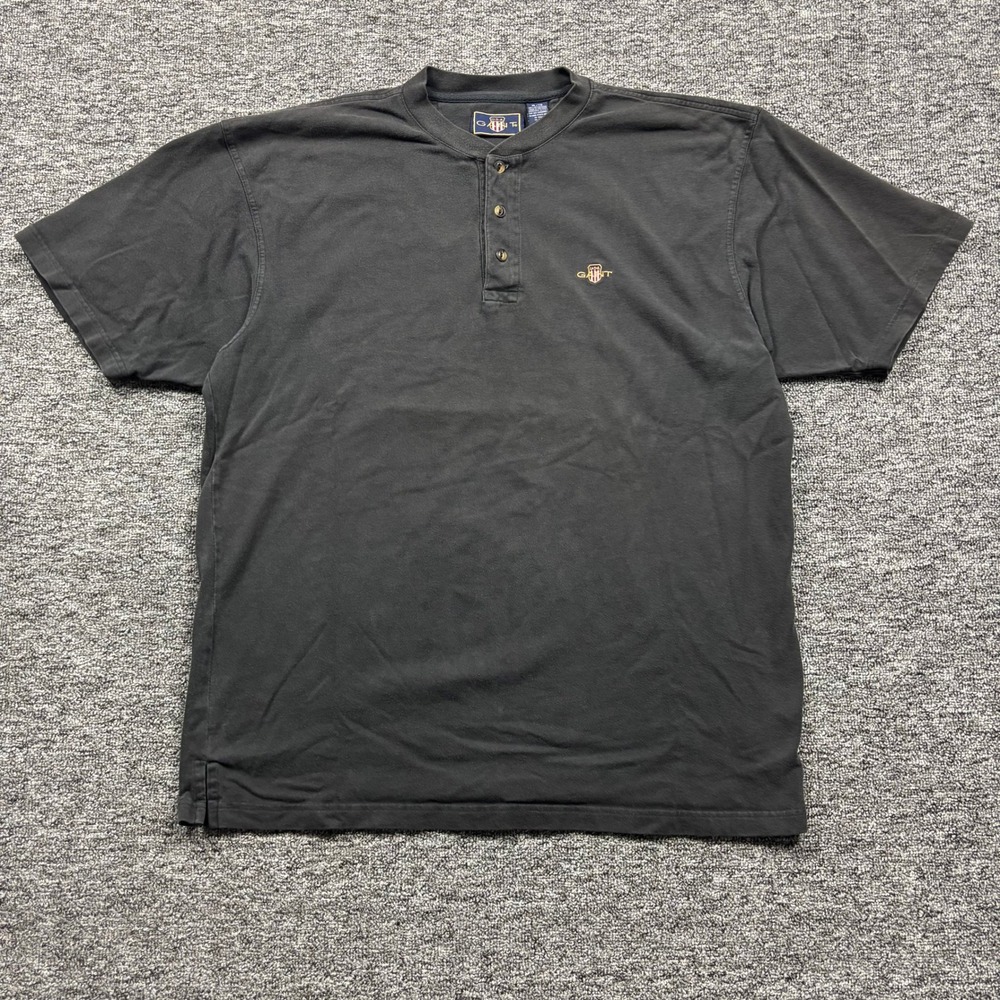 Vintage 90s Gant Henley Short Sleeve Faded Black Size‎ XL